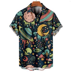 Herren lässige Hemden 2023 Herrenmode Kurzärmel -Lappelstars 3D -Druck Harajuku Cartoon Tops Hawaiian übergroße Vintage