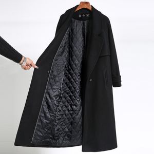 Korki damskie Płaszcze czarny płaszcz dla kobiet o wysokiej długości podwójnej kaszmiru jesień i zima wełna 230215