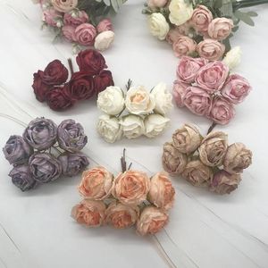 Dekorative Blumen 6 Stück Simulation DIY Girlande Wald Kopfschmuck Europäischer Teeknospenrand Retro Rose Seidenblumen Dekorationsmaterial