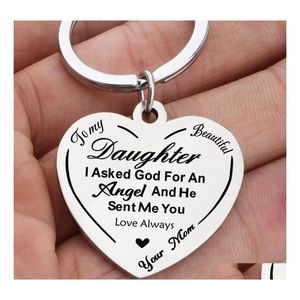 Pendant Necklaces To My Daughter Stainless Steel Heart Keychain Lettering Dad Mom Gift Drop Delivery Jewelry Pendants Dhwec