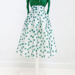 Kjolar polka dot tulle kvinnor sommar midi kjol 2023 fshion damer kvinnor elastiska hög midja veckade flockande organza b112