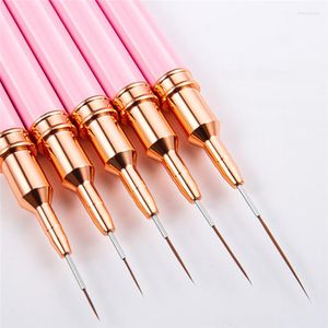 Nail Brushes 7 9 11 15 20mm Art Liner Brush Set Diy Drawing Lines Stripe Flower Painting Pen Pink Manicure Tools