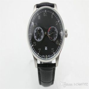 Mens Automatic Cal 51011 Titta p￥ Black Dial 500703 Leather Men ETA Watches Power Reserve Swiss Date Wristwatches296J