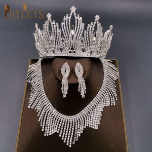 Düğün Saç Takı A247 Lüks Gelin Meatwear Tiara Pageant Brithday Trons Düğün Başlık Alaşım Kadınlar Küpe Kolye Takı Setleri 230210