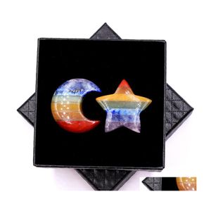 Stone 30mm Rainbow Chakra Carving Sun Moon Star Shape Crystal Healing Meditation Decoration Ornament Crafts Present Box Drop Delivery J DHXVP