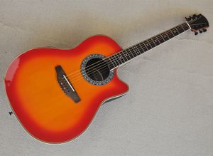 Cherry Sunburst Acoustic Guitar med pickups, vit bindning, rosentavla, anpassningsbar