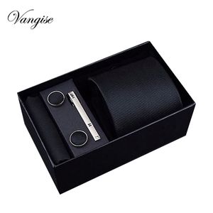 Bolo Ties Fashion 758 cm Wide Sets Black blue red Mens Neck Hankerchiefs Cufflinks clip Box wedding gift silk handmade 230216