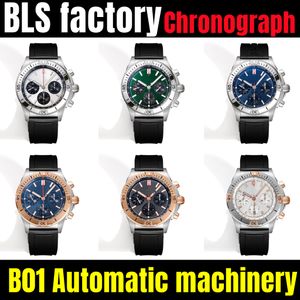 BLS Factory Chronograph Watch Watch Mens Watches B01 완전 자동 기계 운동 사파이어 거울 방수 광택 고무 시계 밴드