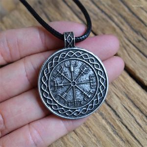 Hänghalsband dubbelsidig rund viking kompass halsband nordisk odin amulet smycken