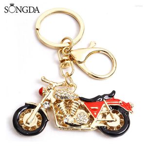 Keychains Fashion Crystal Mountain Motorcycle Enamel Pendant Keyring Gold Color Alloy Metal Keychain Unique Design Jewelry Gifts