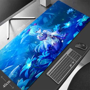 Mouse almofadas de pulso repousa o gaming mousepad grande mouse pad ganyu genshin impacto pc gamer tat tat de borracha teclado carpete anime menina mausepad 900x400 t230215