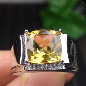 Ringos de cluster Man Ring Real e Natural Citrine 925 Sterling Silver Amarelo Fino Amarelo 10 10mm