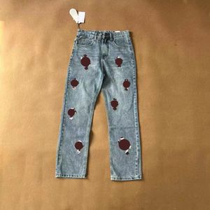 Designer di jeans da uomo Crea vecchi pantaloni dritti cromati lavati Stampe con lettere a cuore per donna Uomo Casual stile lungo Chromees Hearts O093