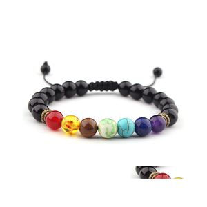 Charm Armband 8mm Natural Stone Armband 7 Chakra Mticolor Beads Lava Stones Wave Women Men Yoga Drop Leverans smycken DH193