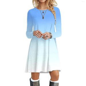 Casual Dresses Gradient Printed Long Sleeved Tee Shirt Autumn Winter Plus Size For Women Swing