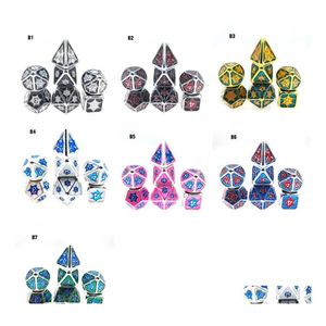 DICE GAMES 7 st/set Metal Star Sky Series brädspel Polyhedral Spela DICES Set D4 D6 D20 med detaljhandelspaket A50 A32 Drop Deliver DHDPQ