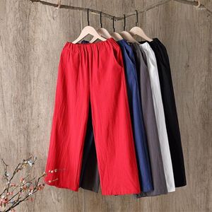 Pants 2023 Women Summer Cotton Linen Trousers Black White Red Wide Leg Joggers Palazzo Sweatpants