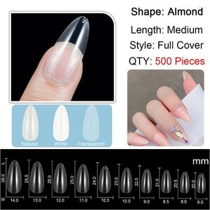 False Nails 500 Pieces/Pack Medium Almond Stiletto Nail Tips Full Cover Fake Acrylic French Tip