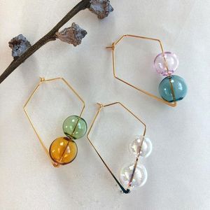 Orecchini a cerchio Huggie Originale Unico Sfera di vetro Quadrato Coreano Boucle D'oreille Bolla di colore della caramella fatta a mano per le donne 2023Hoop