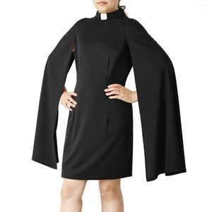 Casual Dresses Women's Clergy Dress Elegant Black Bodycon Tab Collar Church