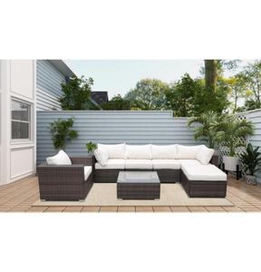 Camp Furniture 7Pcs Wicker Rattan Patio Sectional Sets Cushioned Chairs And Coffee Table For Lawn Garden Backyard PoolCamp2530617