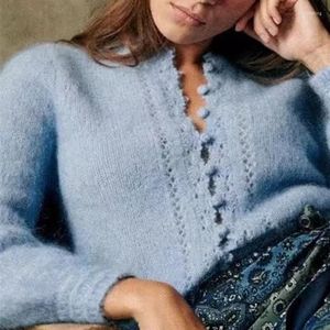 Frauen Strick Wolle Und Mohair Mischung Frauen Pullover Einreiher Oansatz Temperament Weibliche Spitze Aushöhlen Strickjacke