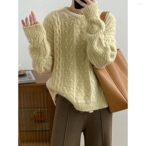 Women's Sweaters Autumn Beige Sweater Women Jumper Round-neck Loose Knitted Tops Solid Color Pullover Fluffy Brown Winter Knitwear Casual