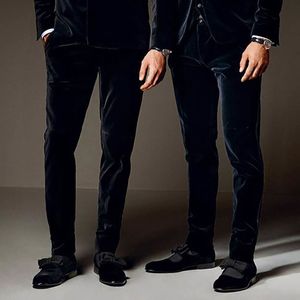 Mens Pants Classic Velvet Black Suit Oversize Formal Business Casual Byxor Custom Made Slim Fit Plus Size 230216