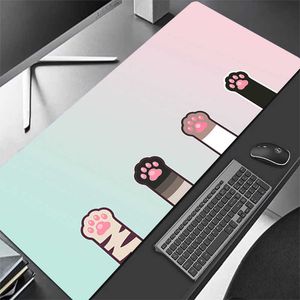 마우스 패드 손목은 대형 애니메이션 마우스 패드 핑크 귀여운 고양이 발 게임 Tapis de Souris kawaii 사무실 컴퓨터 Mousepad XXL PC 게이머 노트북 책상 매트 러그 T230215