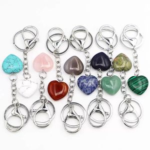 Key Rings Natural Crystal Stone Keychains Heart Shaped Rose Pink Tiger Eye Charms Chains Quartz Gifts Men Women Presents Jewelry Dro Dhveq