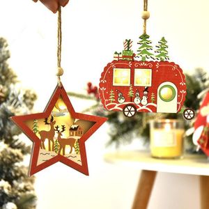 Christmas Decorations Creative LED Lighting Santa Clause Snowman Wooden Pendants Ornament For Tree Ornaments Decoration Kids ToysChristmas