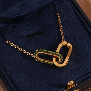 Pendant Necklaces Micro Set Green Pink Paper Clip Link Pendant Necklace For Woman Stainless Steel Gold Jewelry Party 2 690