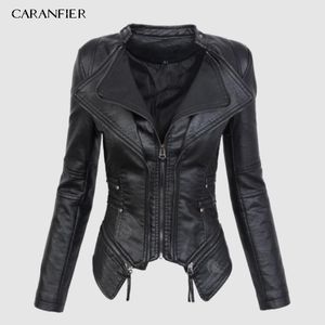 Womens Leather Faux Leather Caranfier Autumn Women Pu Leather Jacka Faux Soft Leather Coat Short Design Slim Black Motorcycle Jacket 230216