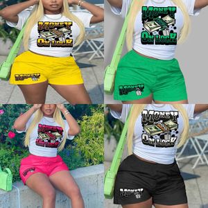 2024 Women Wheel Tracksuits Zweitbeugen-Set Short Sets New Cartoon gelb gedruckte T-Shirt Shorts 2-teilige Anzug Frau