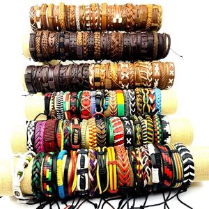 Pulseira por atacado 203050100200pcs pulseiras de couro vintage para homens homens mulheres manguito de moda jóias de moda de moda festas de presente mix de lote redimensível 230215