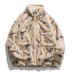 Men's Down Bolded Parka Hip Hop Sherpa Jackets Men Streetwear Tie-Dye Border