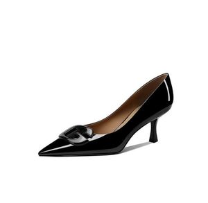 Kadınlar Yüksek Topuk Ayakkabı Gri Makara Topukları 7 Cm Gerçek Deri Pompalar Sekreter Sığ Ağız Slip-On Laned Toe Lady Ofis Kariyer Partisi Tek Ayakkabısı 35-40