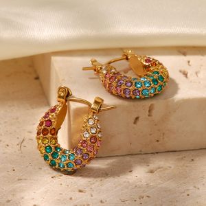 Dicht eingelegte, farbenfrohe Volldiamant-Ohrringe, Sinn für Design, Modetrend, passende Ohrringe, 18 Karat vergoldete Designer-Ohrringe