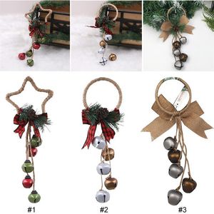 Christmas Decorations Multicolor Bell Ornament Retro Bowknot Star Door Xmas Hanger Ornaments With Festival Accessories Party Supplies