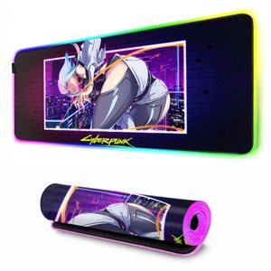 Mouse blocs de mouse repousa rgb anime mouse pad cyberpunk edgerunners mesa tapet computer deskmat mousepad kawaii acessórios para jogos pc gamer mouse tapetes xxl t230215