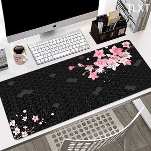 Mouse Pads Bilek Dinler Büyük Güzel Mousepad Sakura Mouse Pad Bilgisayar Fare Mat Siyah Dikiş Masası PC Klavye Mat Masası Halı 400x900mm T230215