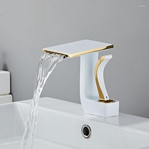 Bathroom Sink Faucets Faucet Waterfall White And Gold Basin Cold Water Mixer Tap Deck Mounted