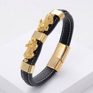 Bracelets de charme mens feng shui tecido de couro corda colorida pixiu guarda para riqueza de saúde e joias de sorte 230215