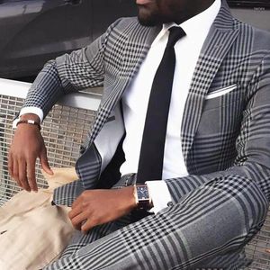 Ternos masculinos 2023 Custom Made Black Plaid Wedding Men Slim Fit Man Moda Moda de design exclusivo Business Blazer calças