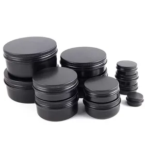 Quality Empty Jars Bottles Black Round Aluminum Tin Cans Screw Lids Metal Lip Balm Box Cosmetic Containers Storage Organization