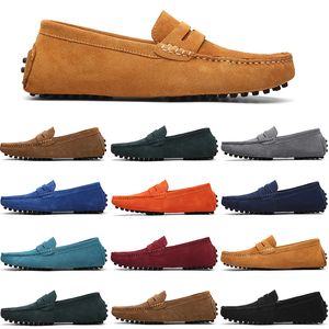 GAI Men Casual Shoes Mens Slip on Lazy Suede Leather Shoe Big Size 38-47 Light Tan