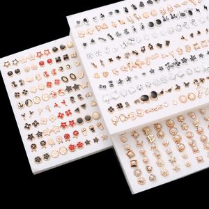 100/36/18pcs Karışık Rhinestone Alaşım Çiçekleri Ay Kalp Lover Yıldız Kulak Saplama Küpe Seti Piercing Metal Lady Küpe Setleri Takı