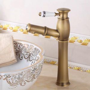 Bathroom Sink Faucets Basin Antique Brass Retro Porcelain With Diamond Tall/Low Pull Out Tap Cold Water Mixer Taps