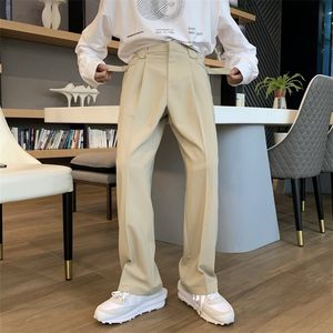 Herrbyxor Solid Color Suit Pants Men Fashion Business Society Herrklänning Pants Korean Loose Straight Pants Herr Office Formella byxor 230216