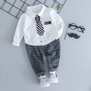 Småbarn Boys Spring Autumn Clothing Suit Baby Party Set Tie Shirt Pants Kids Gentleman Outfits